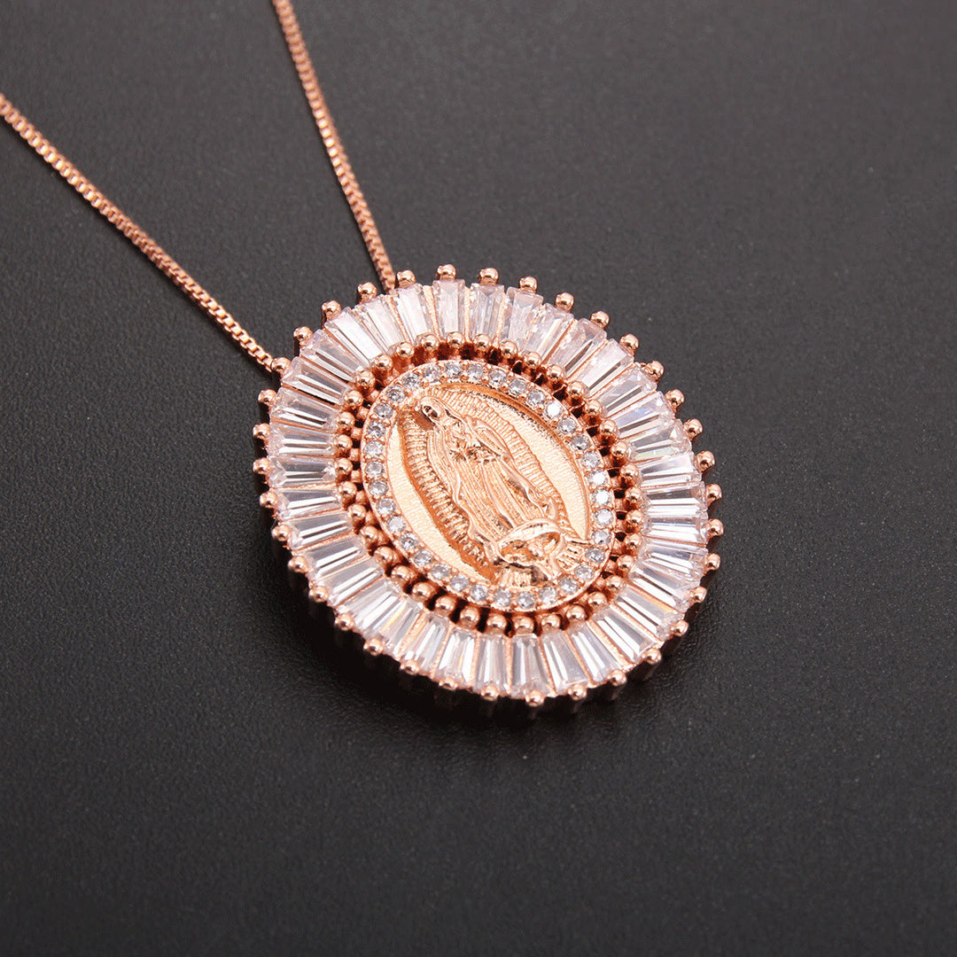 Christianartworkshop Our Lady of Guadalupe Zirconia Amulet Pendant Necklace - Rose Gold - image 4