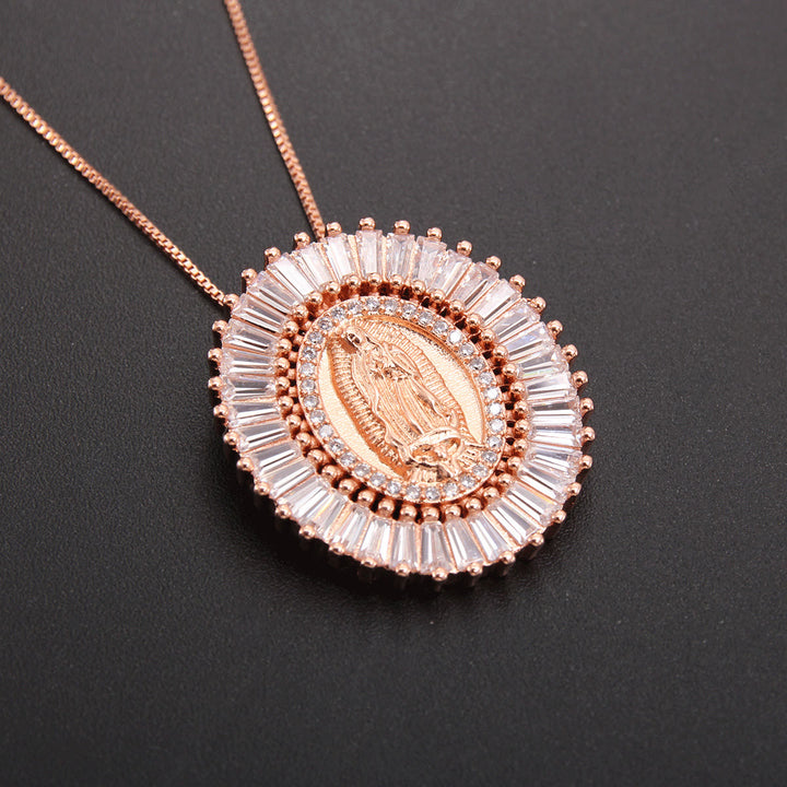Christianartworkshop Our Lady of Guadalupe Zirconia Amulet Pendant Necklace - Rose Gold - image 4