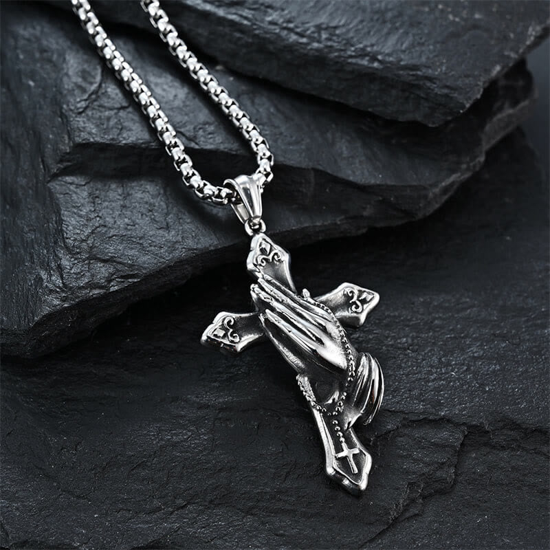 Christianartworkshop Praying Hands Cross Stainless Steel Pendant Necklace - image 2