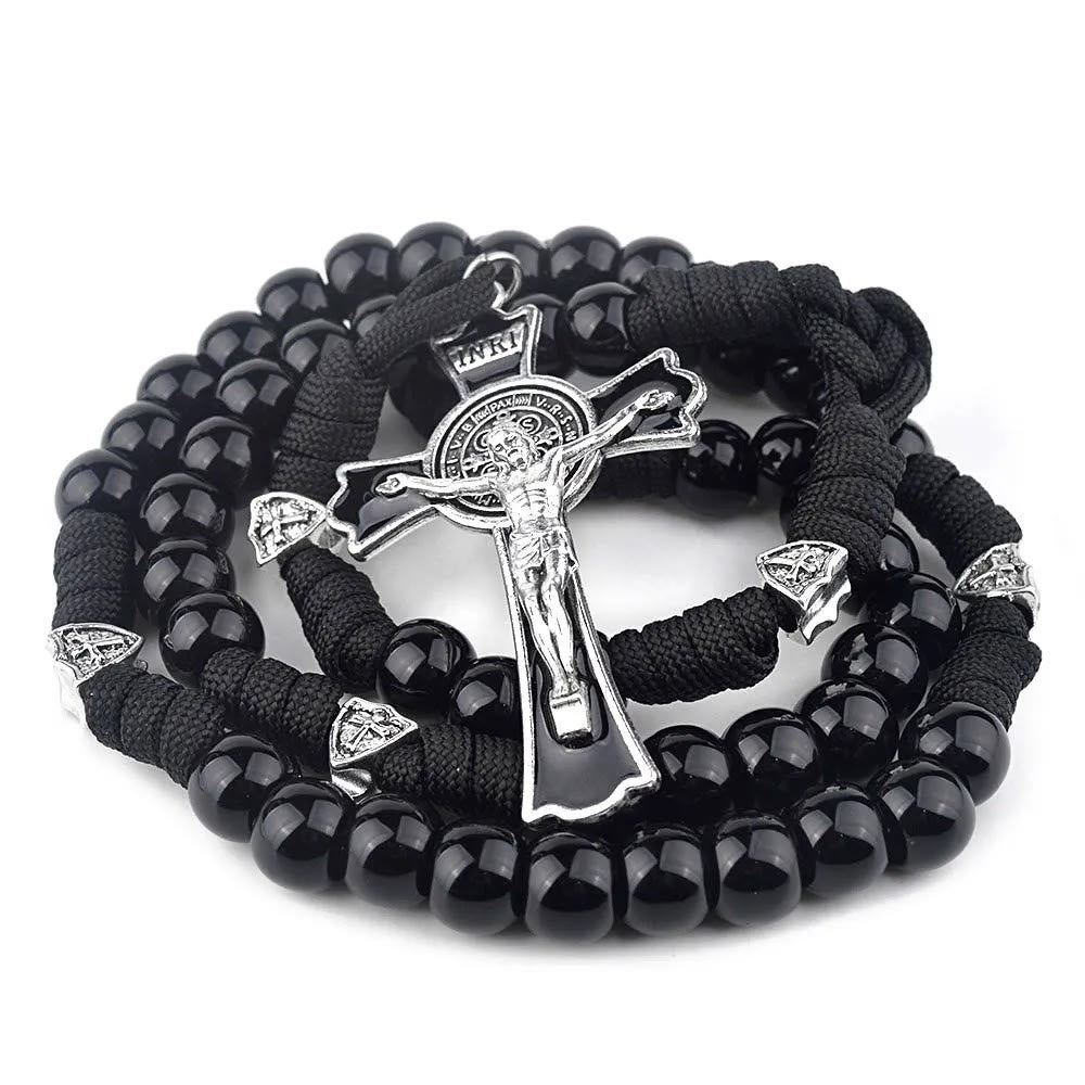 Christianartworkshop Fine Crafted Black Sturdy Umbrella Cord Crucifix Rosary - image 8