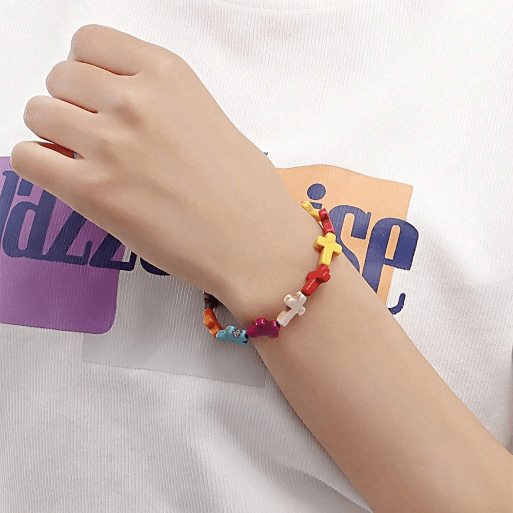 Christianartworkshop Bohemian Cross Turquoise Beaded Bracelet - image 1