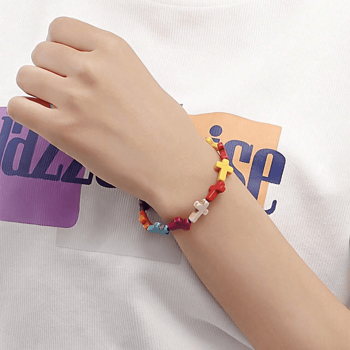 Christianartworkshop Bohemian Cross Turquoise Beaded Bracelet - image 1