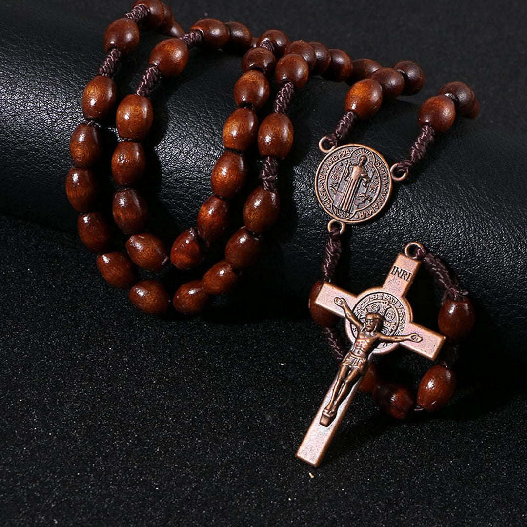 Christianartworkshop St. Benedict Olive Wood Prayer Rosary - Coffee - image 0