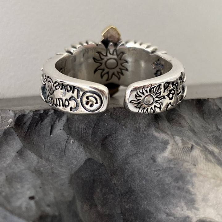 Christianartworkshop Retro Wings Cross Graffiti Letter Adjustable Ring - image 3