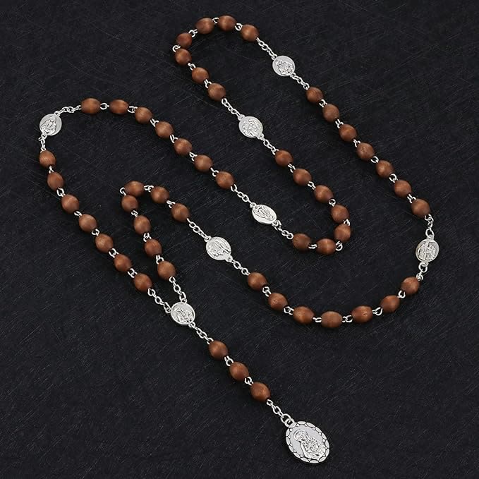 Christianartworkshop Artisanal Matte Olive Wood Seven Sorrows Rosary of the Virgin Mary for Baptism - Virgin Mary - image 0
