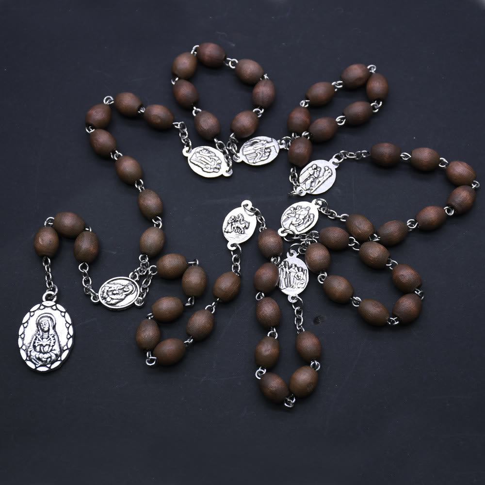 Christianartworkshop Artisanal Matte Olive Wood Seven Sorrows Rosary of the Virgin Mary for Baptism - image 3