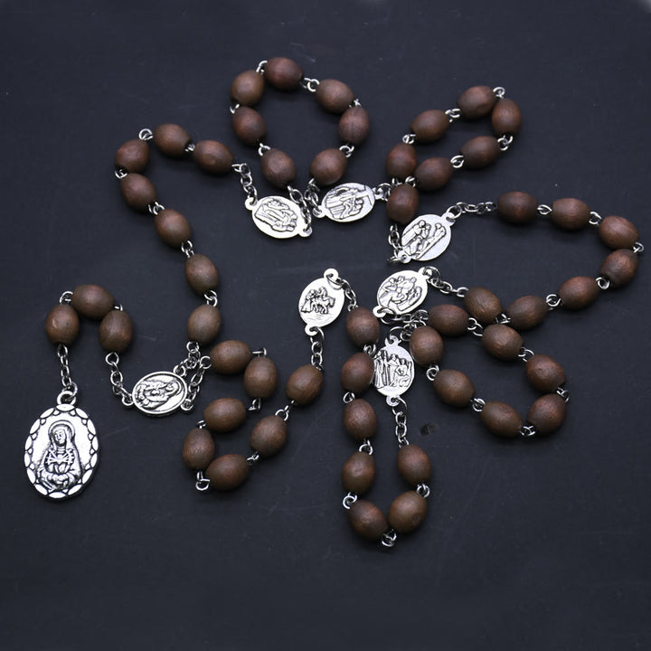 Christianartworkshop Artisanal Matte Olive Wood Seven Sorrows Rosary of the Virgin Mary for Baptism - image 3