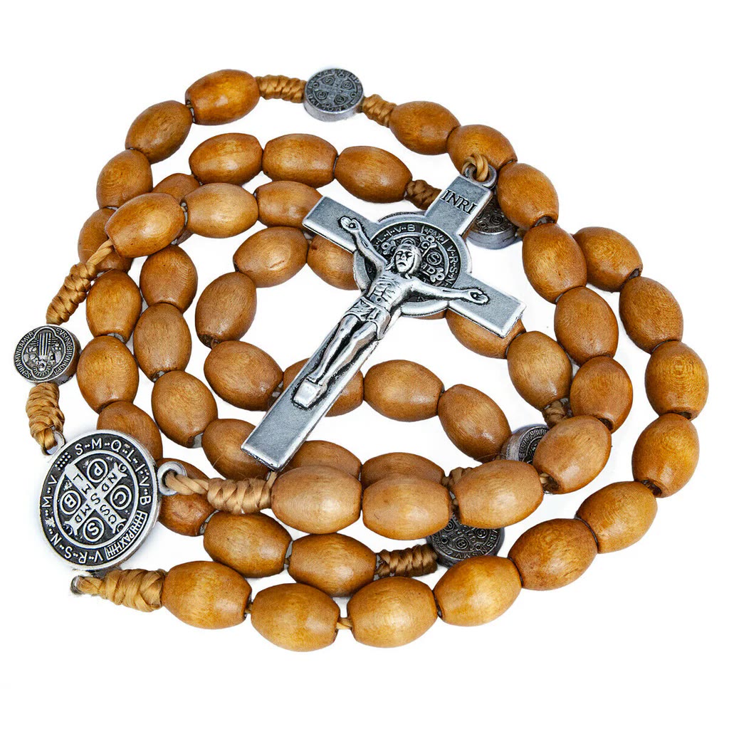 St. Benedict Natural Olive Wood Rosary with Crucifix - image 1