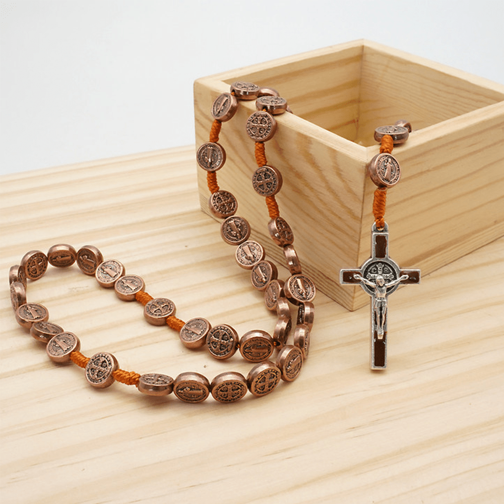 Christianartworkshop St. Benedict Alloy Hand-woven Rosary with Crucifix - Copper - image 1