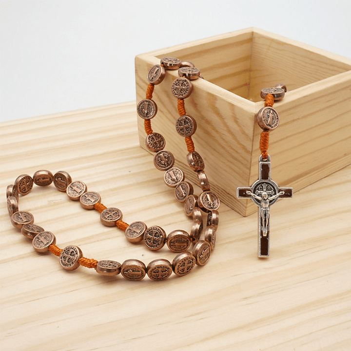 Christianartworkshop St. Benedict Alloy Hand-woven Rosary with Crucifix - Copper - image 1