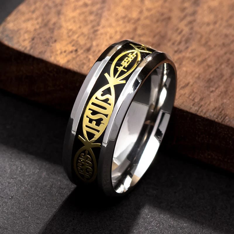 Christianartworkshop Rustic Stainless Steel Ring: "Jesus" in Fish - image 8