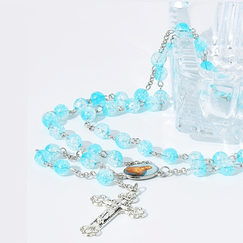 Celestial Blue Glass Beads Rosary with Jesus Heart & Crucifix - Sky Blue - image 1