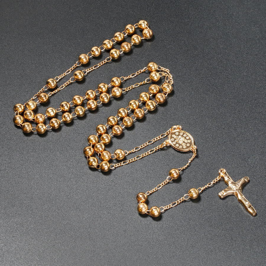 Christian Virgin Mary Long Chain Jesus Cross Religion Rosary - Golden - image 0