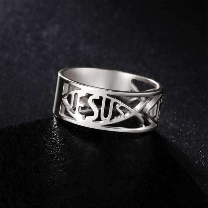 Christianartworkshop Jesus Fish Skeleton Titanium Religion Ring - Silver - US 11 - image 4