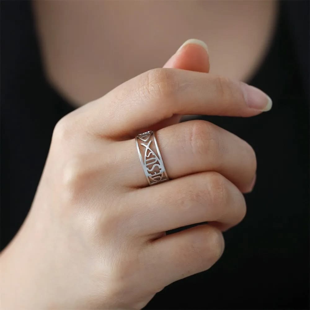 Christianartworkshop Jesus Fish Skeleton Titanium Religion Ring - image 6