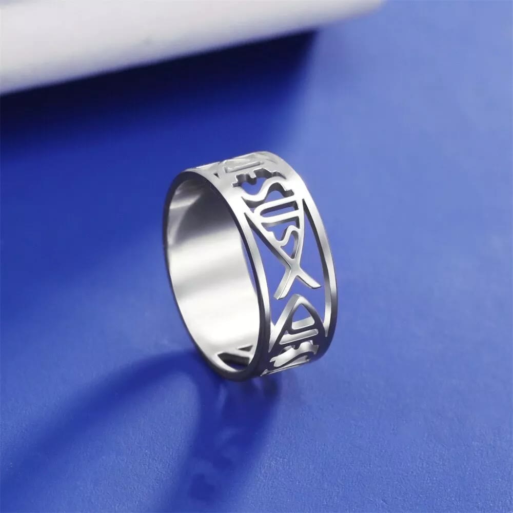 Christianartworkshop Jesus Fish Skeleton Titanium Religion Ring - image 5