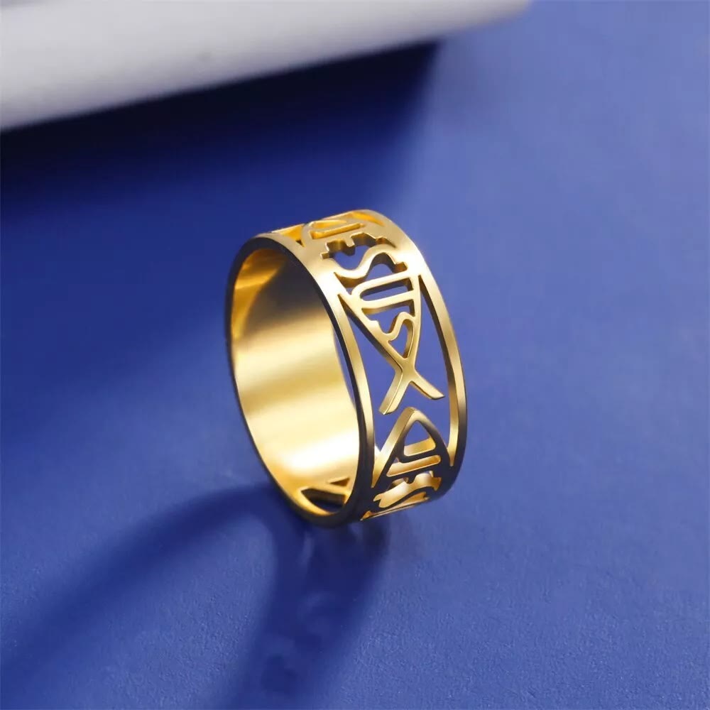 Christianartworkshop Jesus Fish Skeleton Titanium Religion Ring - image 2