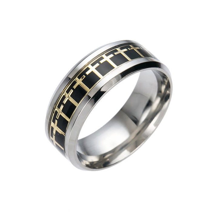 Christianartworkshop Shinny Jesus Cross Ring Religious Band Jewelry  - Black-gold - US 13 - image 8