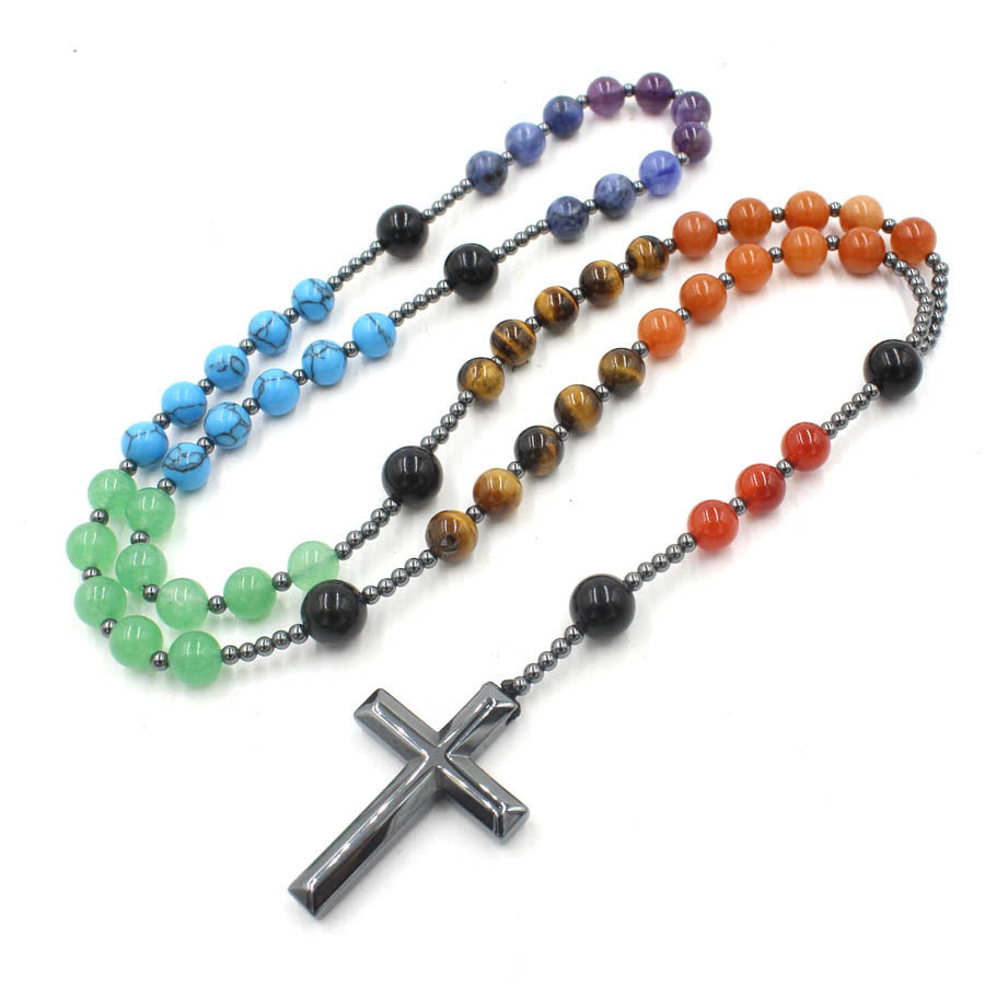 Hematite Cross Christian Religious Seven Stones Rosary - image 2