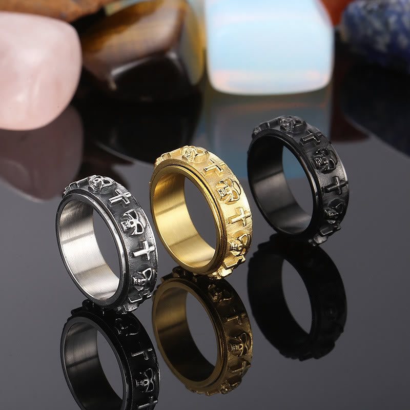 Christianartworkshop Rotatable Skull Head Cross Religion Ring - Metallic - US 7 - image 0