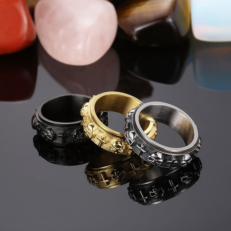 Christianartworkshop Rotatable Skull Head Cross Religion Ring - image 6