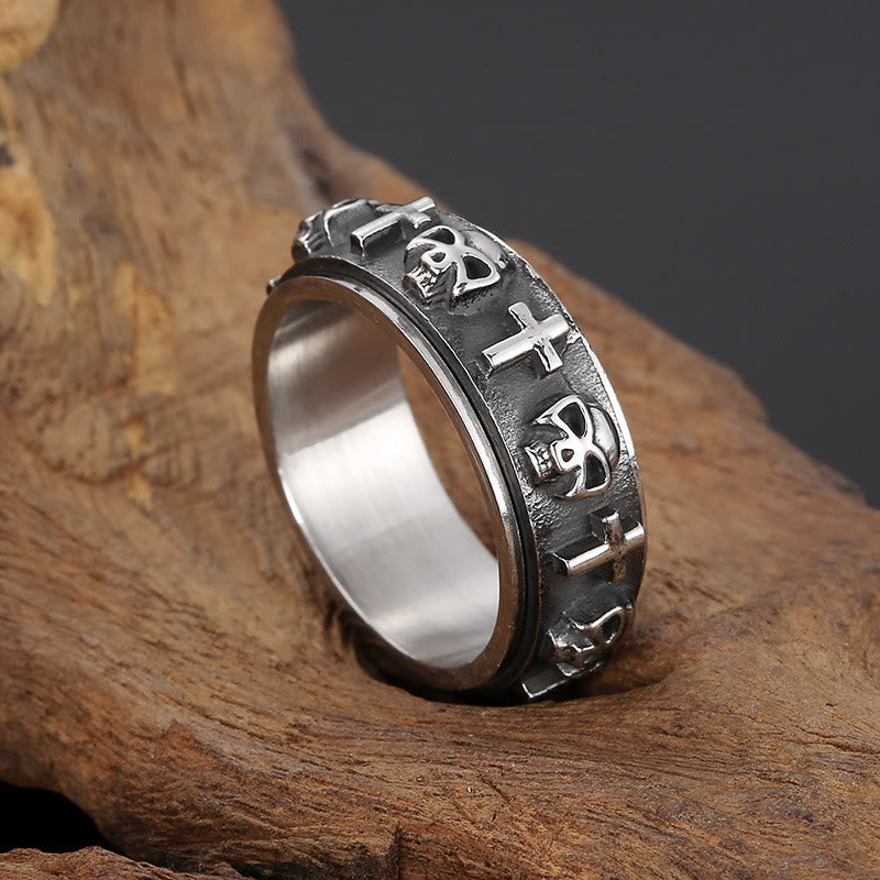Christianartworkshop Rotatable Skull Head Cross Religion Ring - Metallic - US 13 - image 1