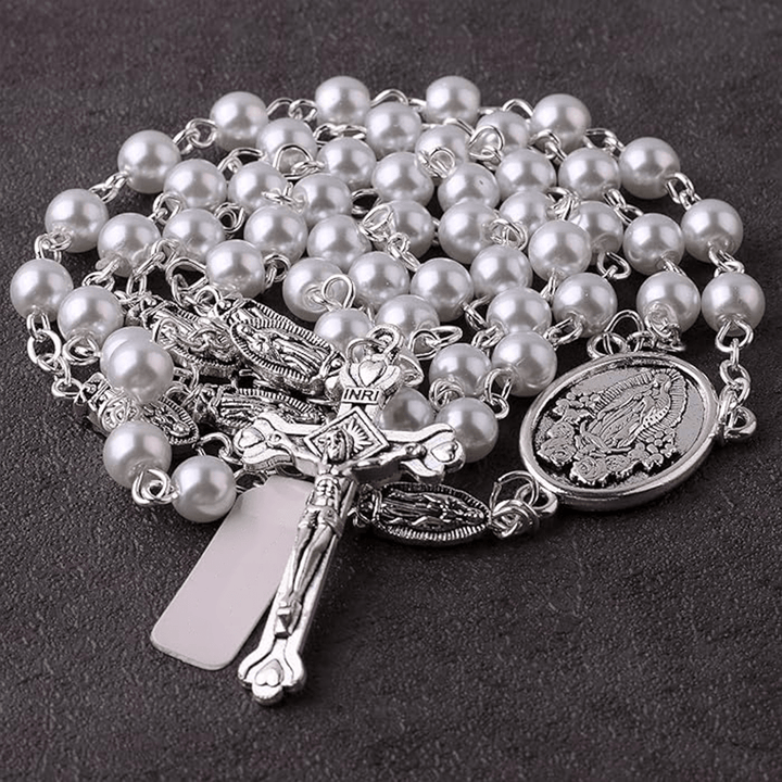 Catholic Our Lady of Guadalupe White Beads Rosary - image 5