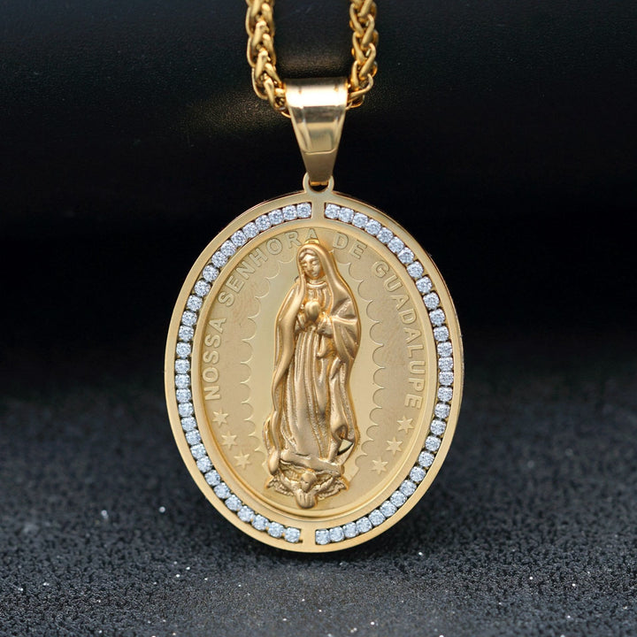 Christianartworkshop Virgin Mary Religious Stainless Steel Pendant Necklace - Golden - image 4