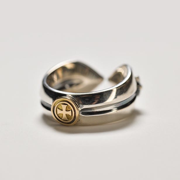 Christianartworkshop Anello vintage medievale con croce e iride - Regolabile (adatto per taglie USA 8-10) - image 0