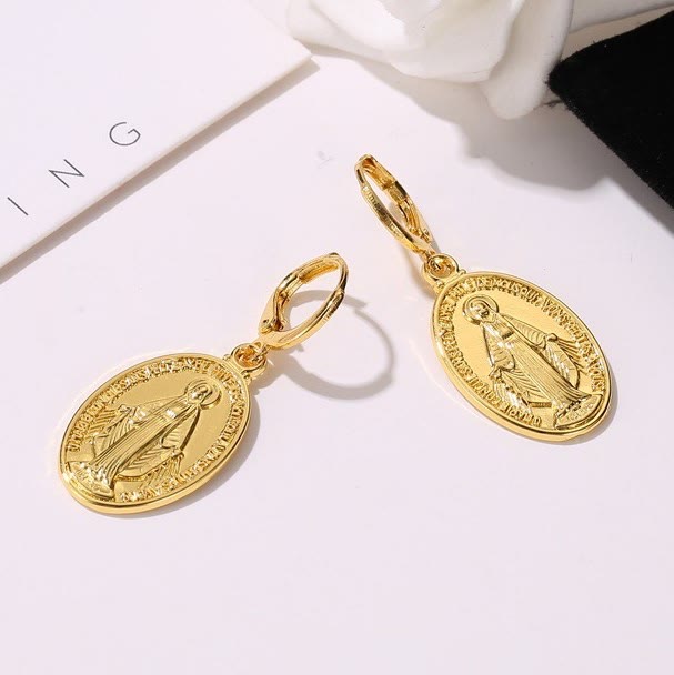 Christianartworkshop Miraculous Mary Medals Religion Earrings - Golden - image 0
