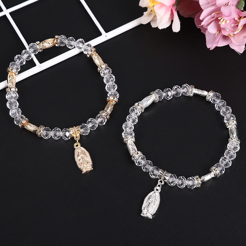 Christianartworkshop Clear Glass Bead Bracelet with Virgin Mary Pendant - Golden - image 0