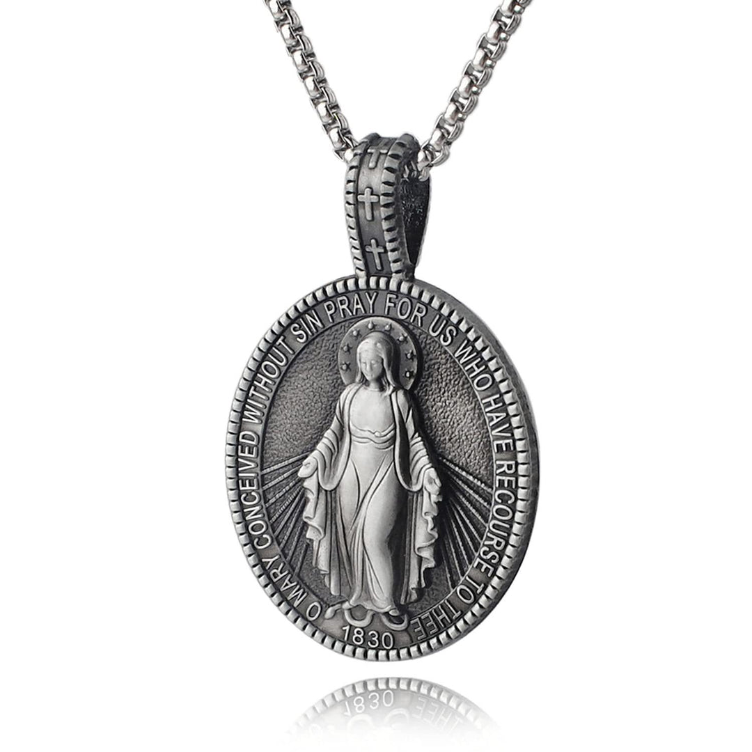 Christianartworkshop Miraculous Virgin Mary Medallion Pendant Necklace - Silver - image 0