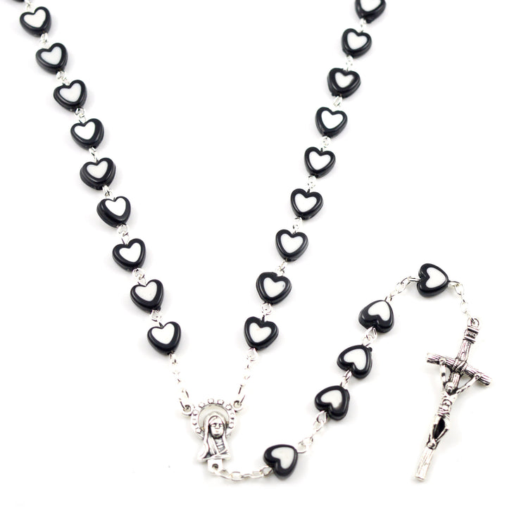 Colorful Jesus Cross Heart-shaped Rosary - Black - image 5