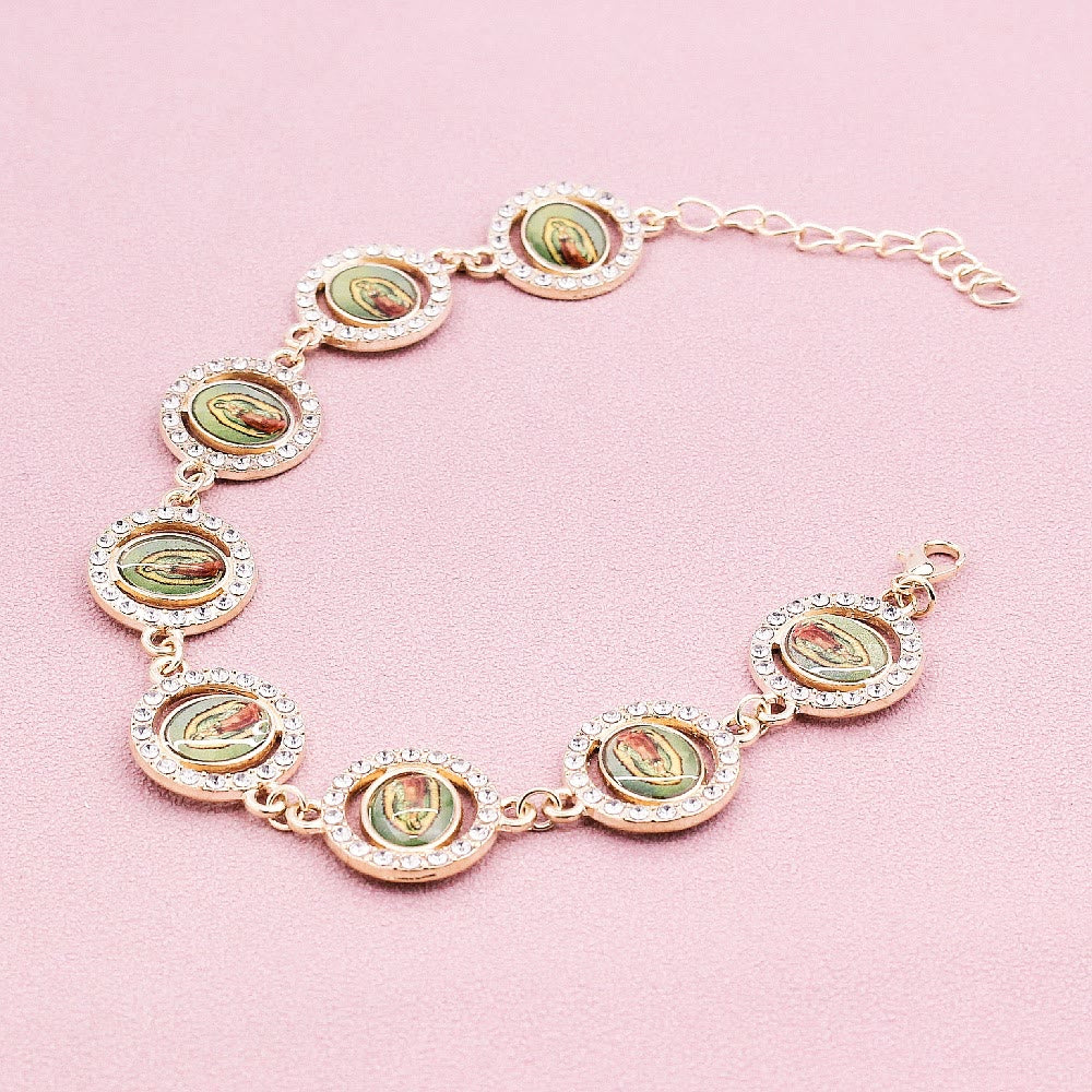 Christianartworkshop Our Lady of Guadalupe Zircon Round Medals Bracelet - Golden - image 1