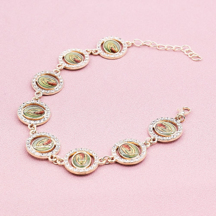 Christianartworkshop Our Lady of Guadalupe Zircon Round Medals Bracelet - Golden - image 1