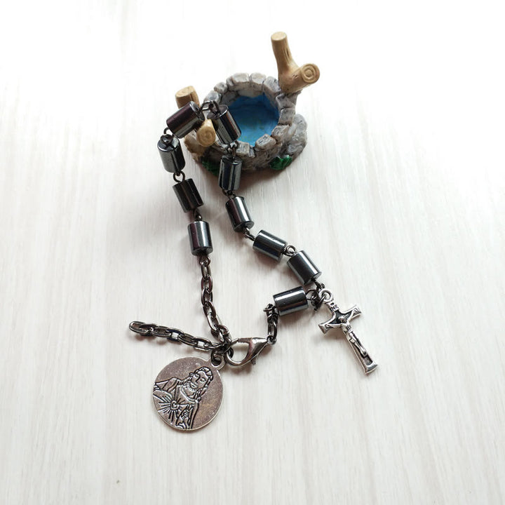 Christianartworkshop Jesus Sacred Heart & Crucifix Hematite Simplicity Bracelet - image 2