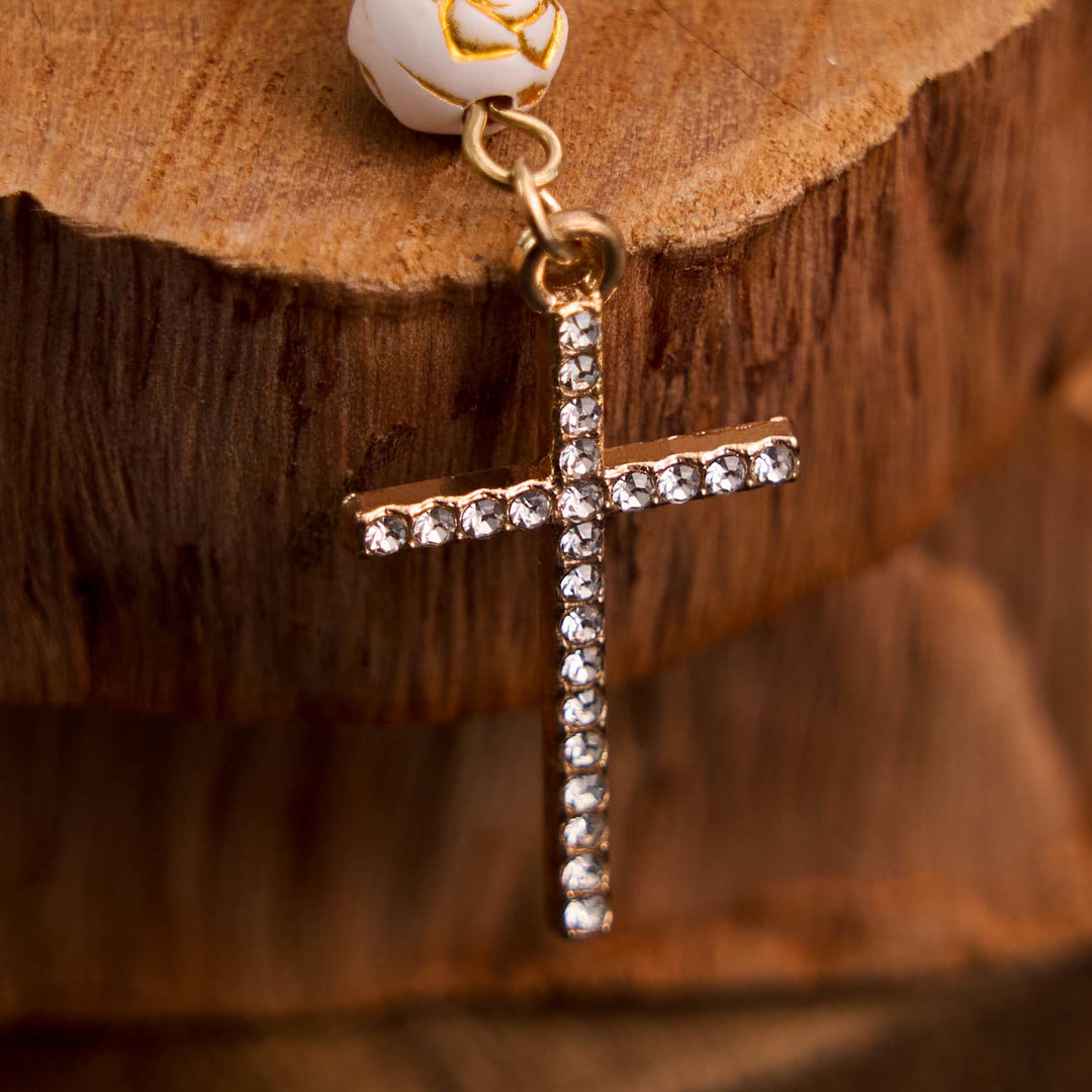Rose Beads Cross Our Lady Of Guadalupe Bracelet Rosary - image 3