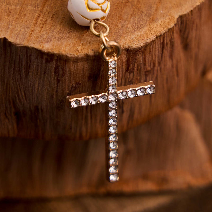Rose Beads Cross Our Lady Of Guadalupe Bracelet Rosary - image 3