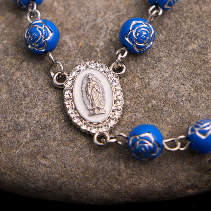 Rose Beads Cross Our Lady Of Guadalupe Bracelet Rosary - image 6