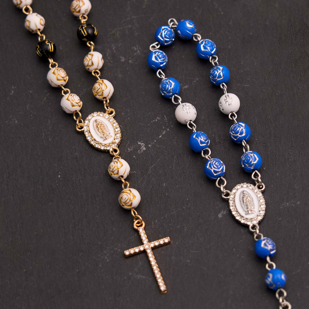 Rose Beads Cross Our Lady Of Guadalupe Bracelet Rosary - image 2