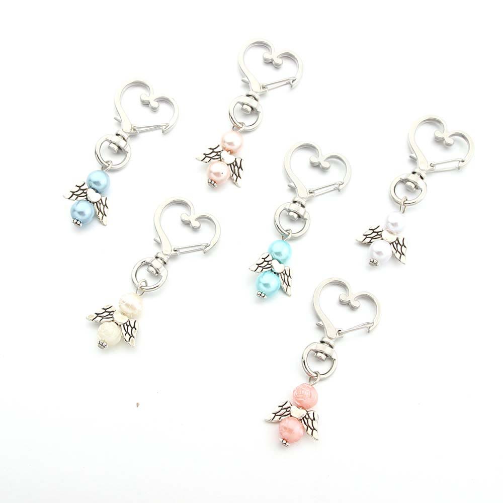 Christianartworkshop 6pcs/Set Angel Wing Pendant Heart Keychain - image 3
