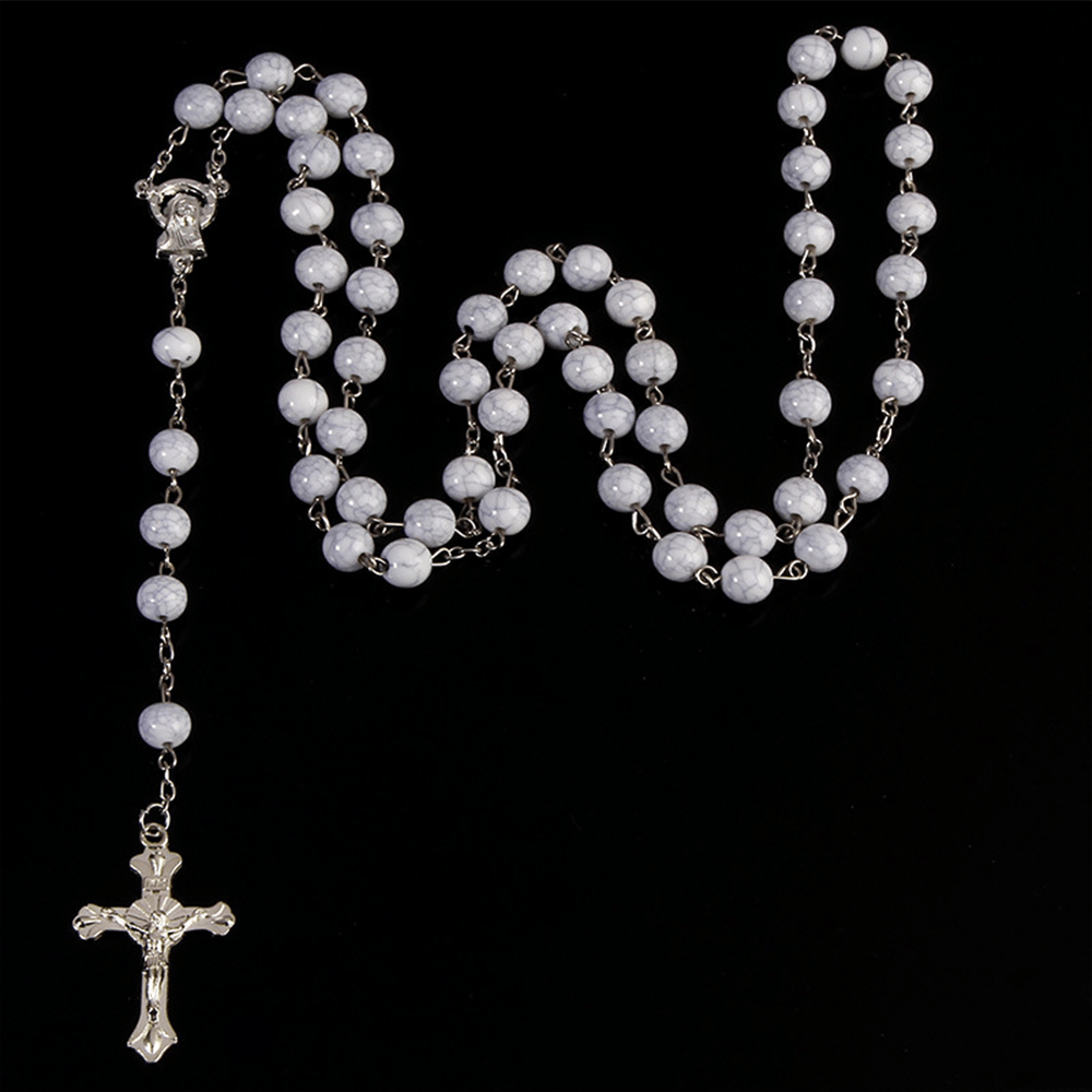 Christianartworkshop Six-Color Stone Beads Catholic Rosary - Grey - image 5