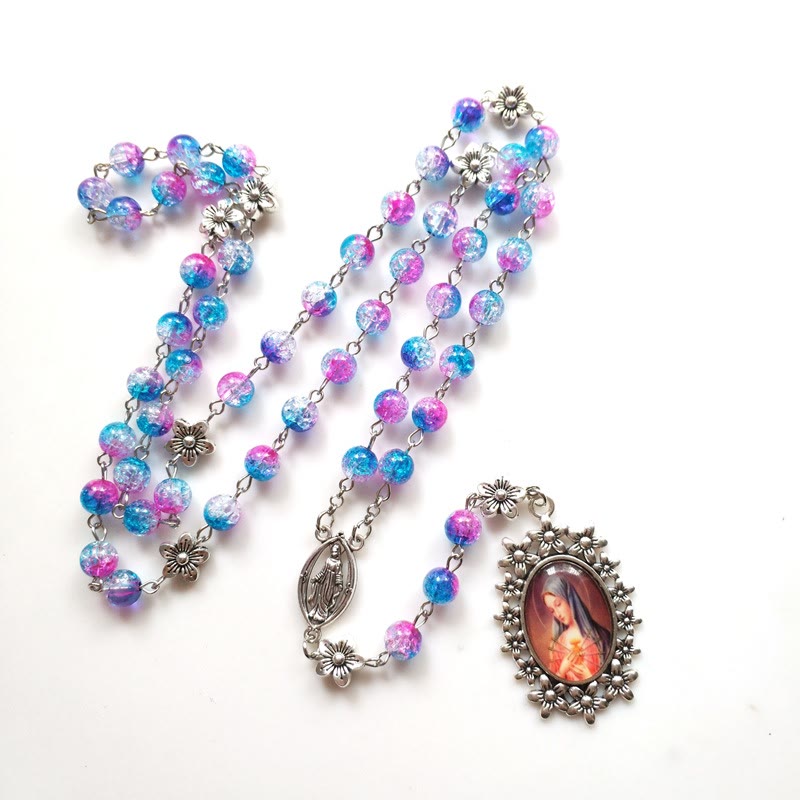 Blue Purple Holy Mother Glass Rosary - image 3