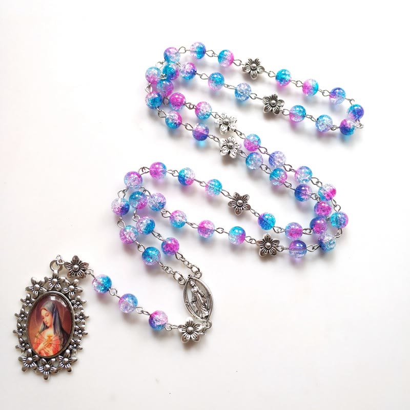Blue Purple Holy Mother Glass Rosary - image 2