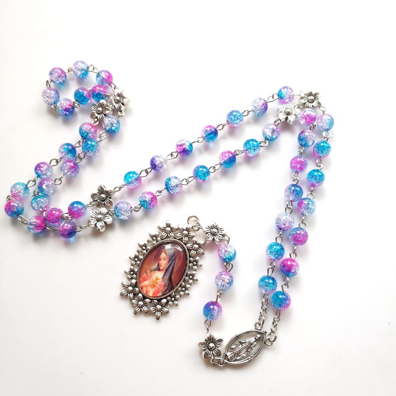Blue Purple Holy Mother Glass Rosary - Blue Purple - image 1