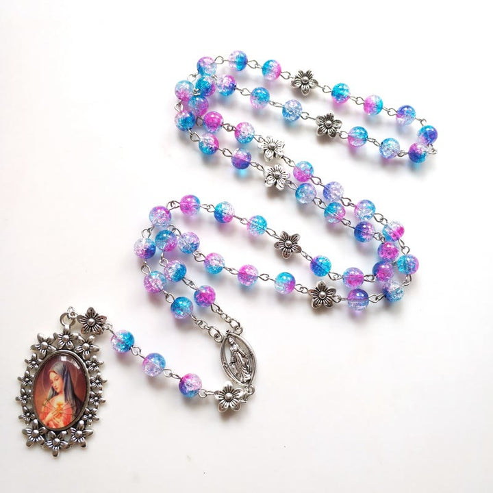 Blue Purple Holy Mother Glass Rosary - image 2