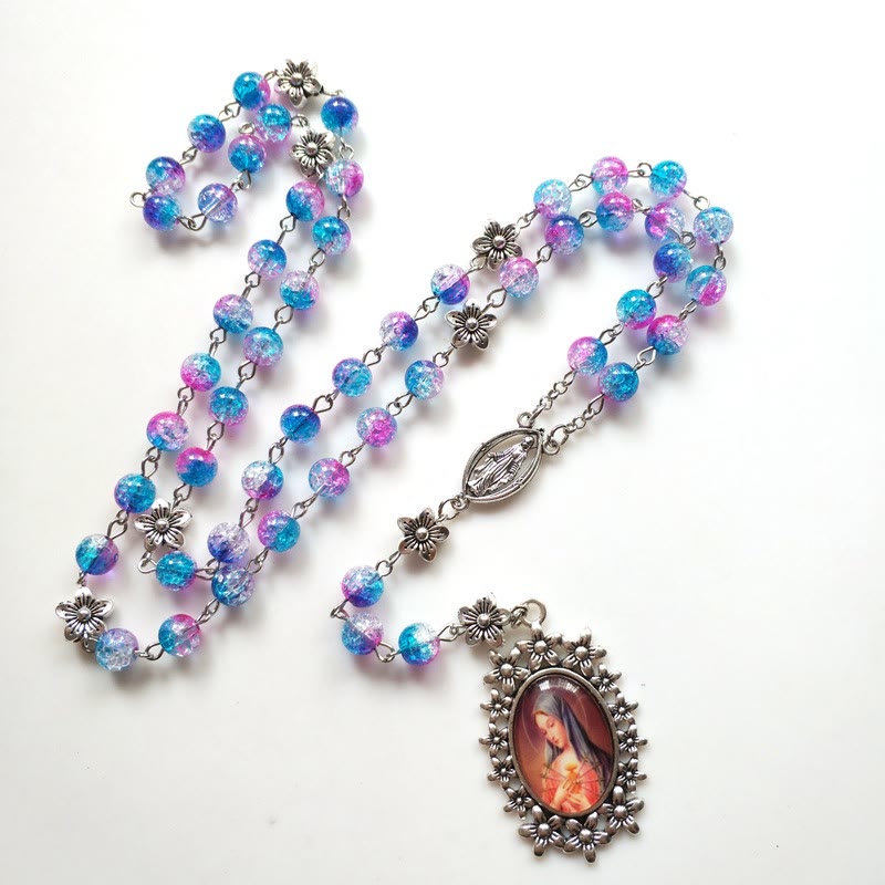 Blue Purple Holy Mother Glass Rosary - image 5