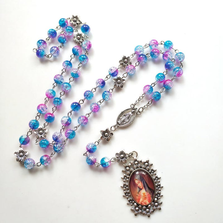 Blue Purple Holy Mother Glass Rosary - image 5