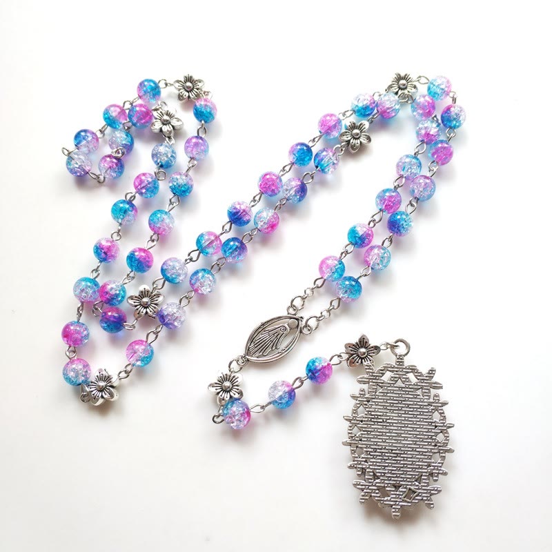 Blue Purple Holy Mother Glass Rosary - image 4
