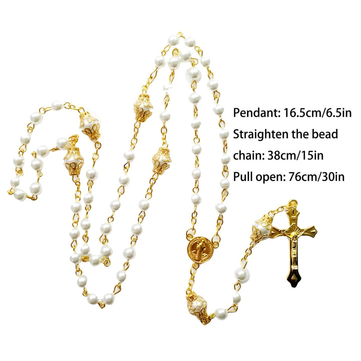 ChristianartworkshopSt. Benedict Medal & Crucifix of 6 mm Round White Pearl Alloy Chain Rosary - image 7